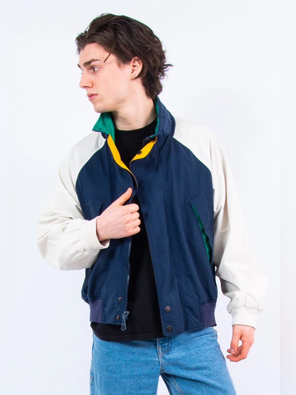 Nautica 90's Vintage Sailing Jacket Navy, White & Green Colorblock Sz XL Mens